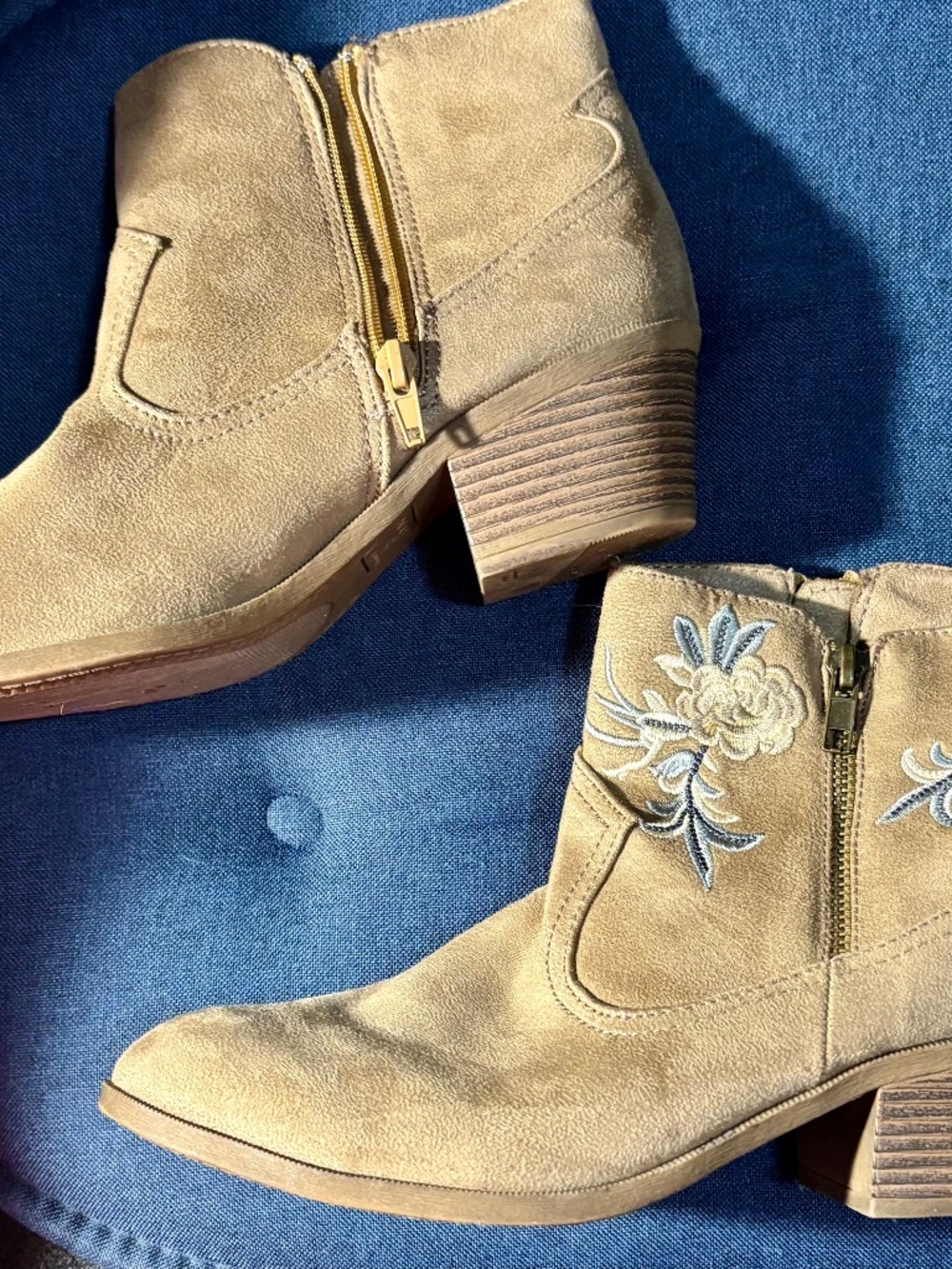 Suede Embroidered Ankle boots